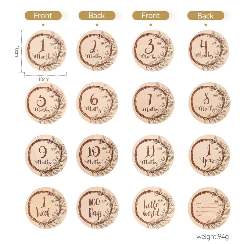 Baby Milestone Number Monthly Memorial Cards For Newborn Baby Paper Wooden Engraved Age Photography Accessories Birthing Gift