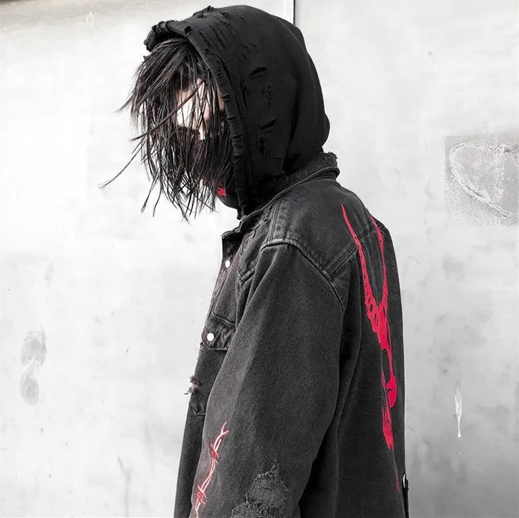 Mens Gym Trend Denim Jacket Techwear Jeans Jackets Causal Fitness Man Loose Clothing Outerwear Coat Cotton Sports Sweatshirt