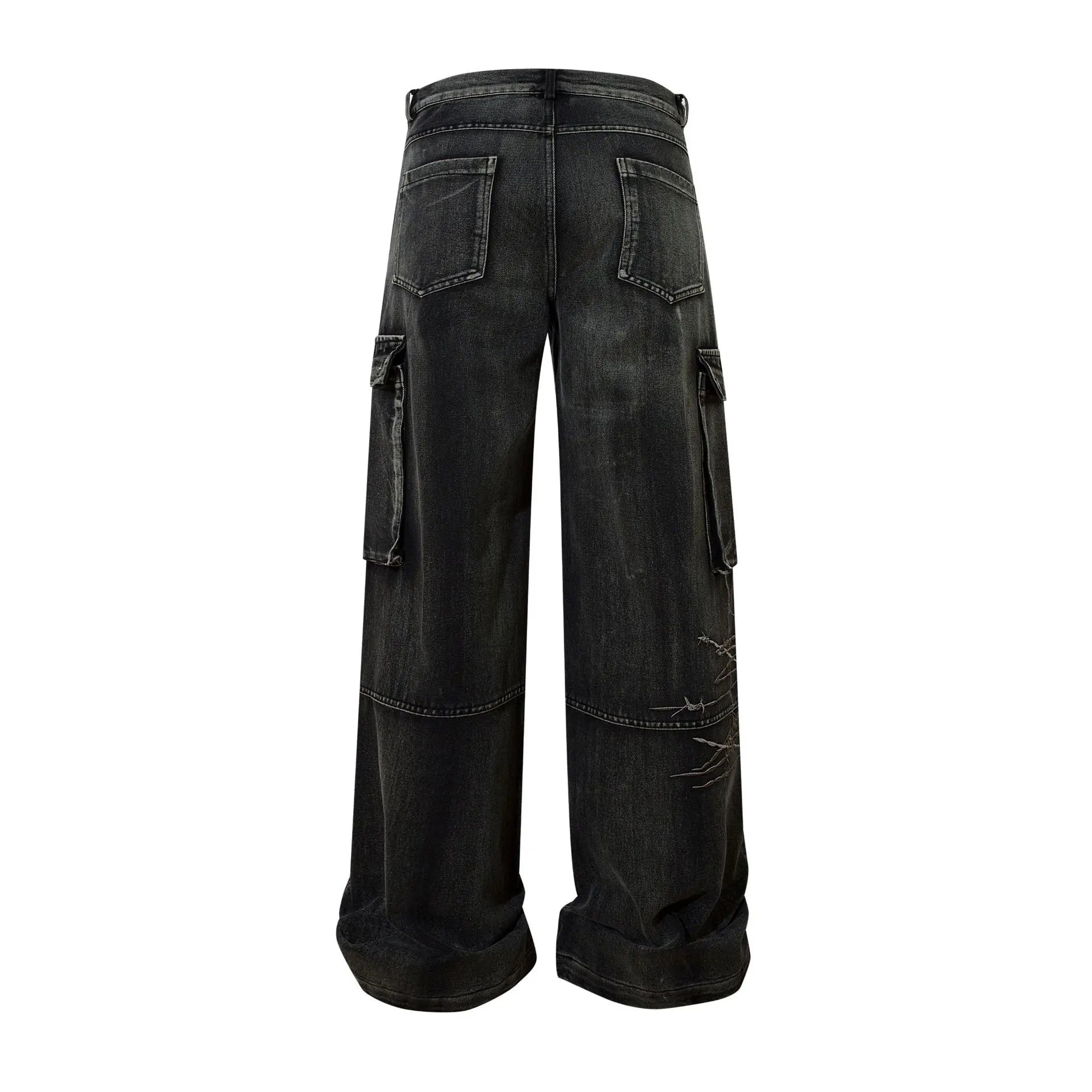 Trendy Brand American Retro Tooling Jeans Mens High Street Heavy Industry Embroidery Loose Wide-leg Trousers
