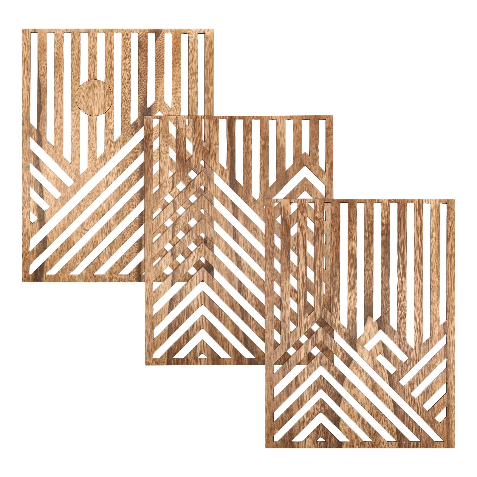 3Pcs Wood Wall Art Wood Wall Sculpture Decor Openwork Wood Wall Ornament Easy to Hang Timber Wall Artwork for Living Room