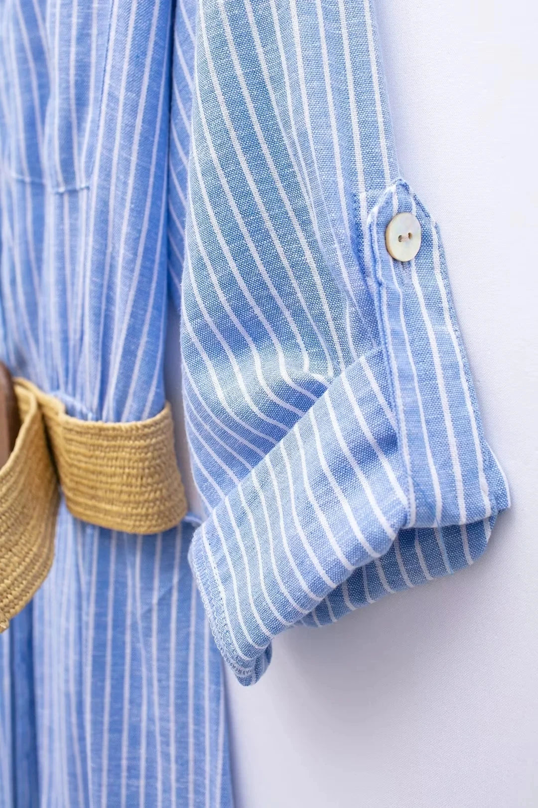 TRAFZA 2024 Striped Shirt Dress Women Belt Pleated Midi Dresses for Women Turn Up Sleeve Beach Women Summer Long Dress Vestidos