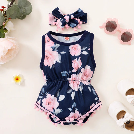 Yaz Yenidoğan Bebek 0-18M Bebek Erkek Romper Kafa Bandı Kolsuz Romper Çocuk Tek Parça Yumuşak Moda