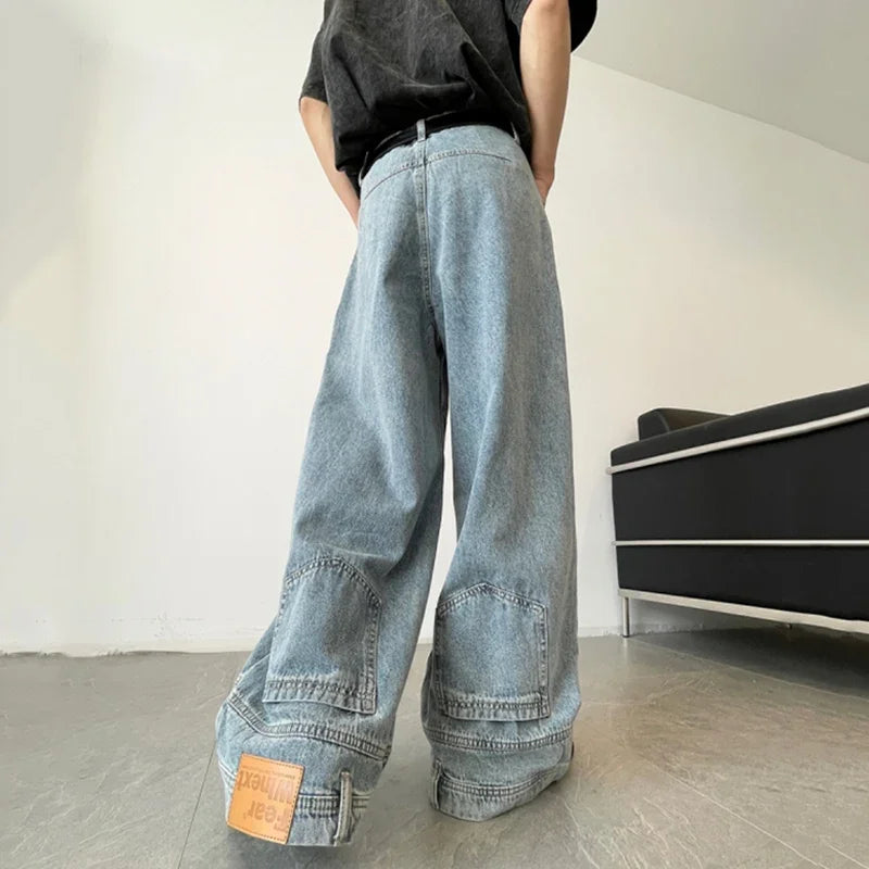 New Men Wide Leg Harajuku Fashion Jeans Male Daily Designer Casual Denim Pants Popular Baggy Aesthetic Streetwear Denim Trousers