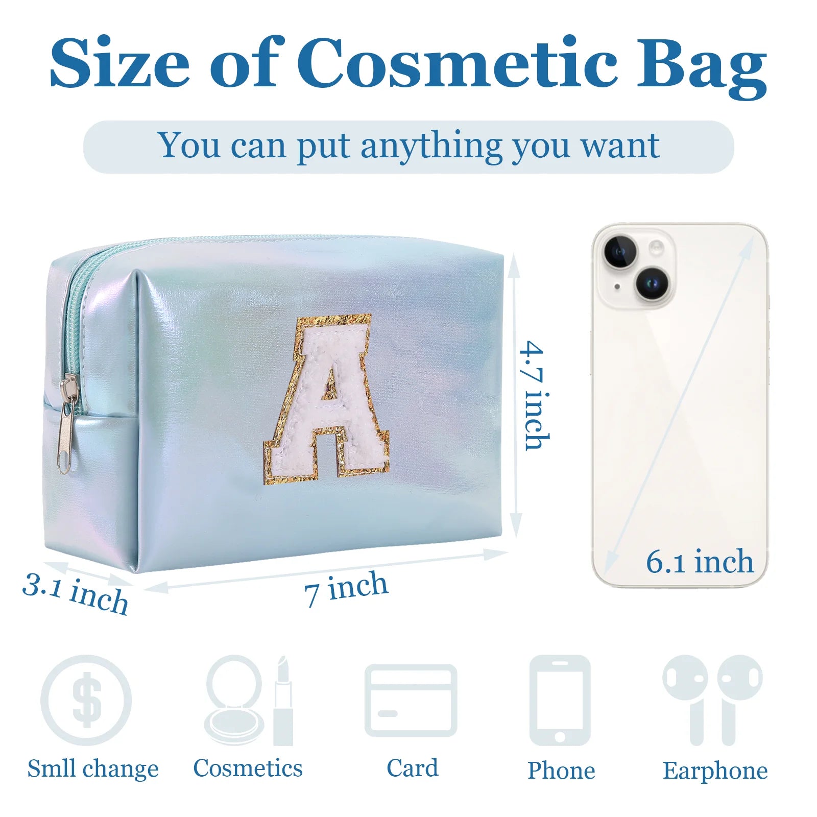 Personalized Initial Makeup Bag,Letter Zipper Cosmetic Bag for Womens,Preppy Makeup Bags,Makeup Pouch, Travel Makeup Bags