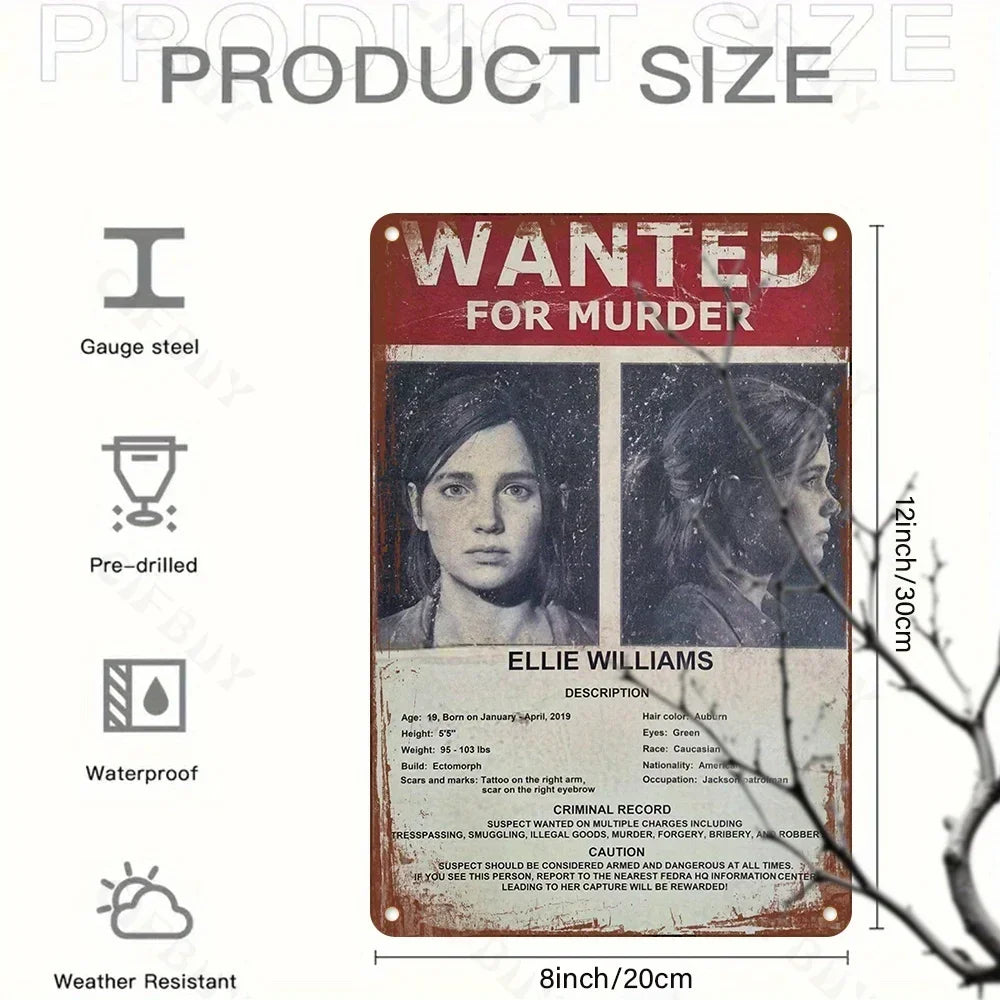 Gaming Room Wall Art - Vintage "Wanted for Murder" Aluminum Sign, UV Printed Waterproof Plaque for Home & Bars