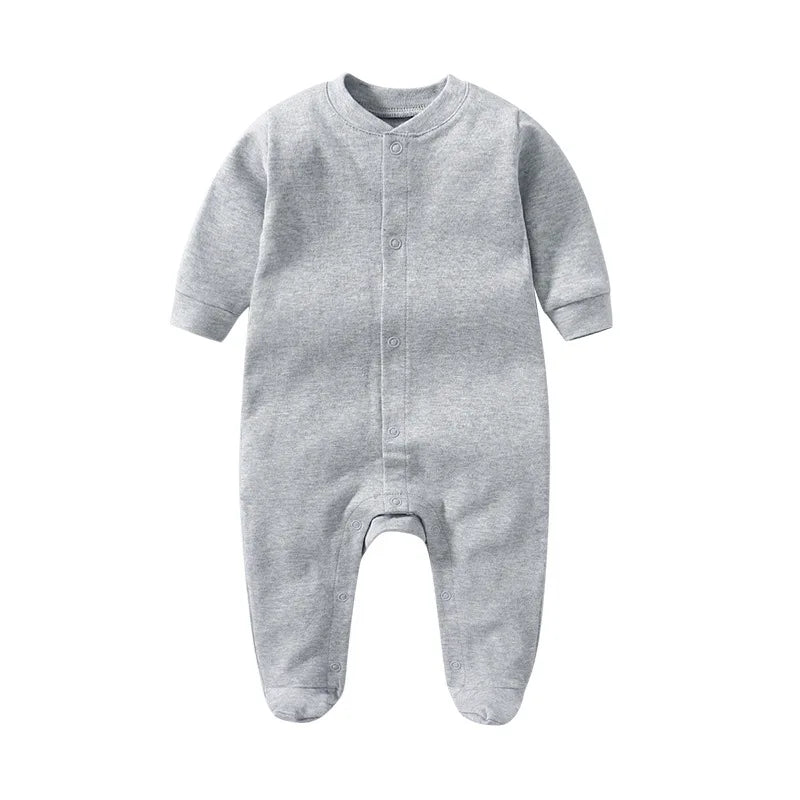 Newborn Baby Long Sleeved Solid Color Long Crawling Jumpsuit Spring Autumn Cotton Footed Infant Boys Rompers 0-1Y Boys Bodysuit