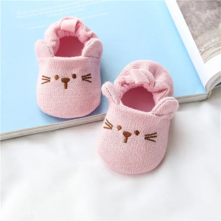 Newborn Baby Crib Shoes Boys Girls Casual First Walker Cute Animal Ear Soft Soles Anti-Slip Toddler Flat Shoes for 0-18 Months