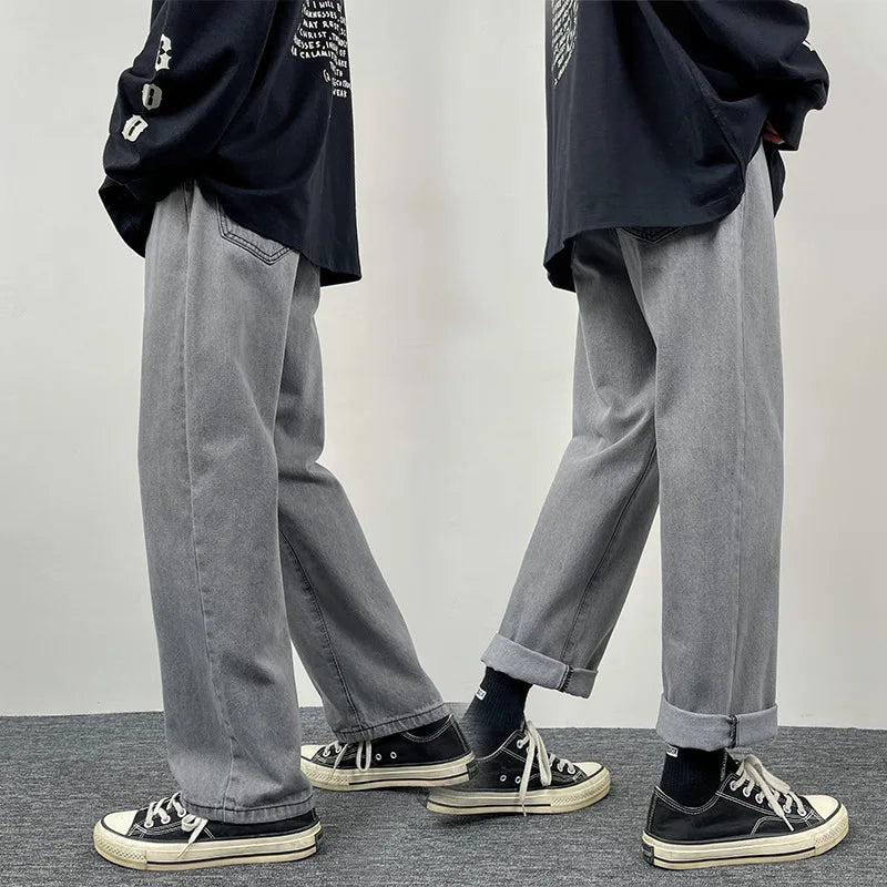 2025 New Men's Casual Jeans | Korean Euro US Style | Straight & Wide Leg Denim Pants | Solid Color Trendy Design
