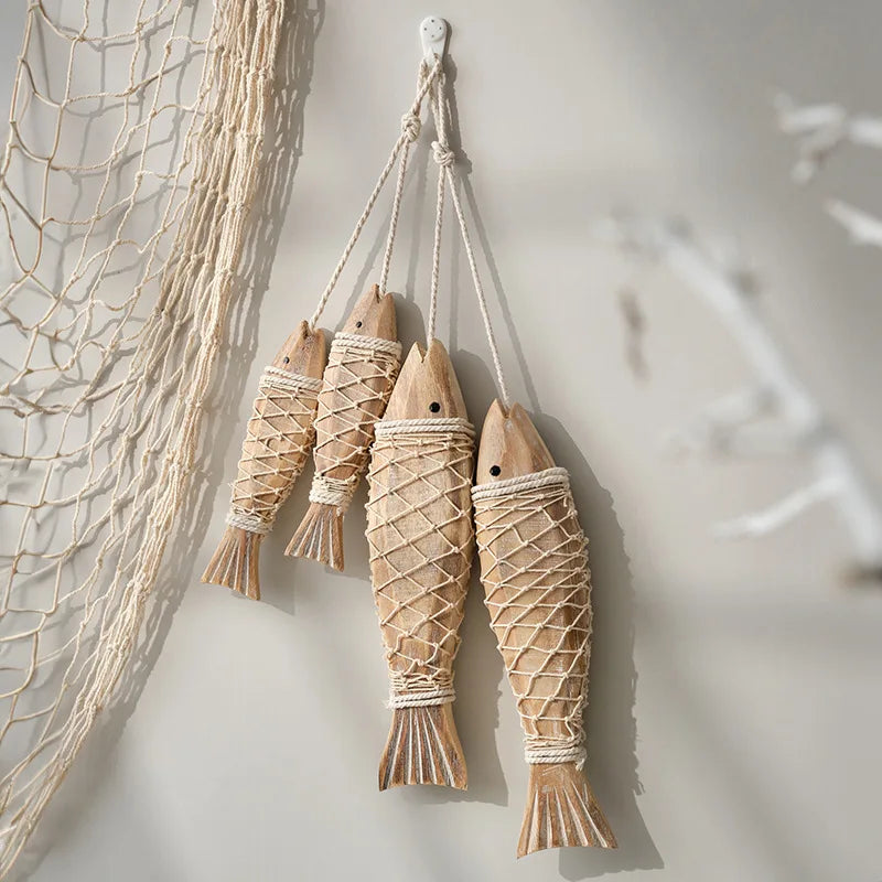 Décoration murale vintage en bois représentant un poisson, style méditerranéen, style rustique, idéale pour un salon ou une chambre à coucher