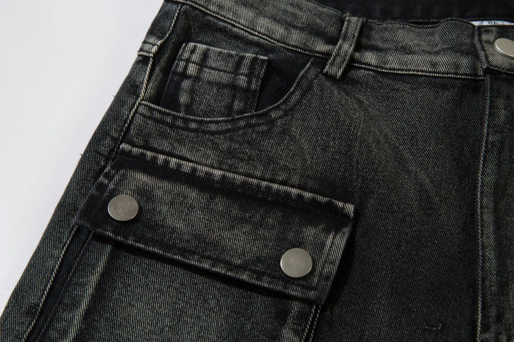 Trendy Brand American Retro Tooling Jeans Mens High Street Heavy Industry Embroidery Loose Wide-leg Trousers