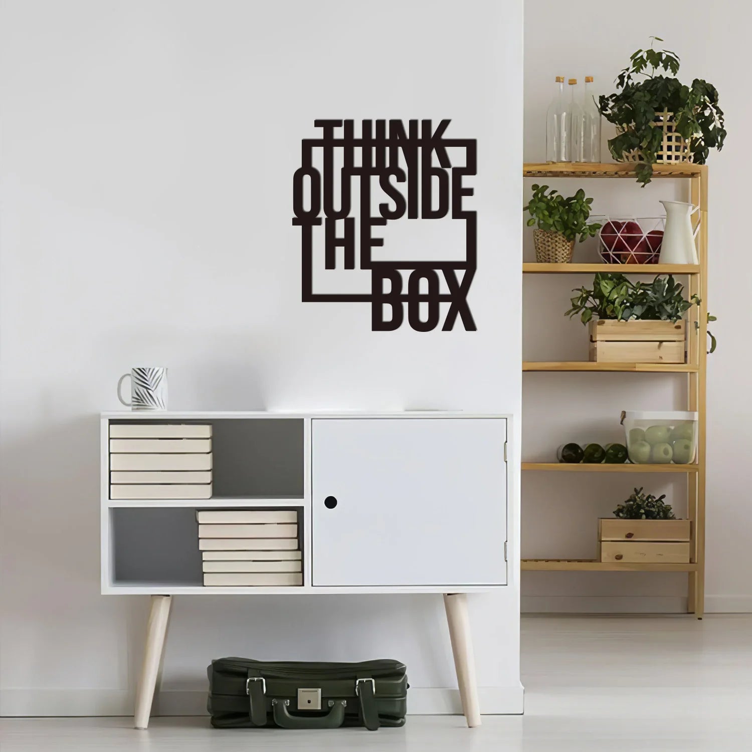 Décoration murale en métal « Think Out The Box », décoration murale motivante, décoration de bureau, décoration murale en métal noir, décoration intérieure, autocollant mural