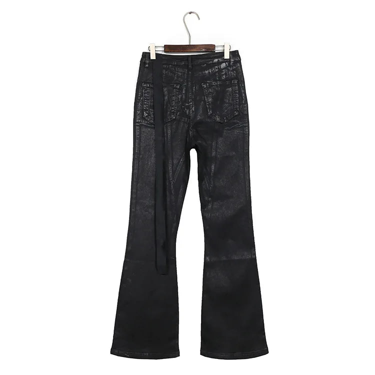 Men Wax Denim Jeans Cotton Casual  Men's Clothing Coated Autumn Straight Solid High Street Black Jeans Long Pants
