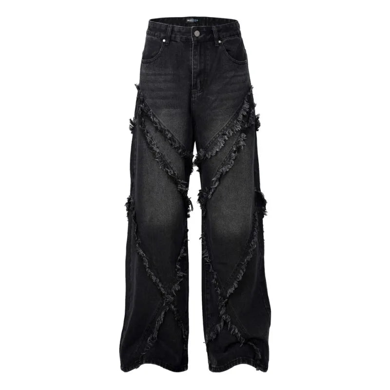 Raw Edges Black Jeans Men Clothing Fashion Street Harajuku Hip Hop Vintage Jeans for Men Casual Versatile Pants Baggy Jeans