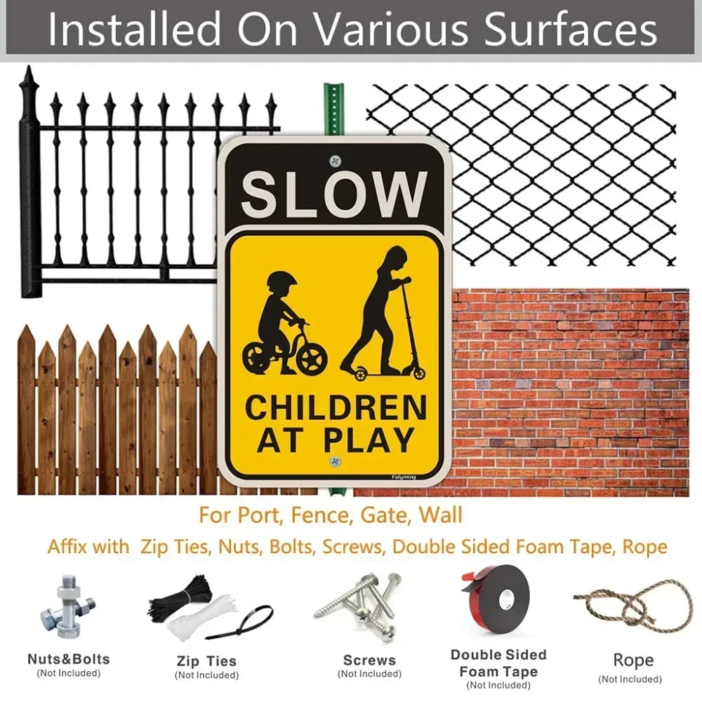 Iron Wall Art Decoration，2D Decorative painting,Essential Slow Down Children at Play Yard Signs