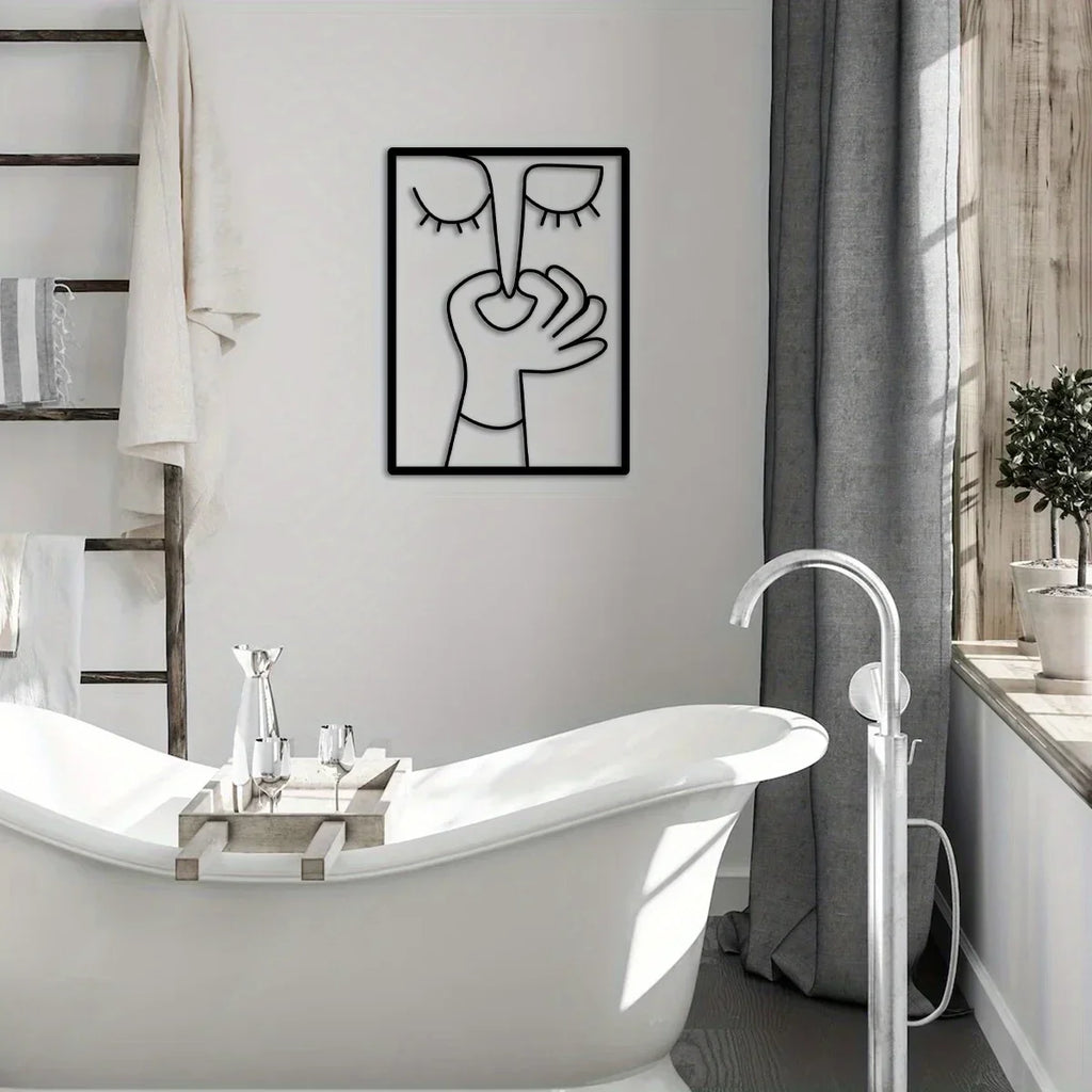 Tuvalet İçin Metal Duvar Sanatı: Minimal Çizgi Sanatı Tasarımıyla Komik Portre Banyo Tabelası ve Tuvalet Dekoru