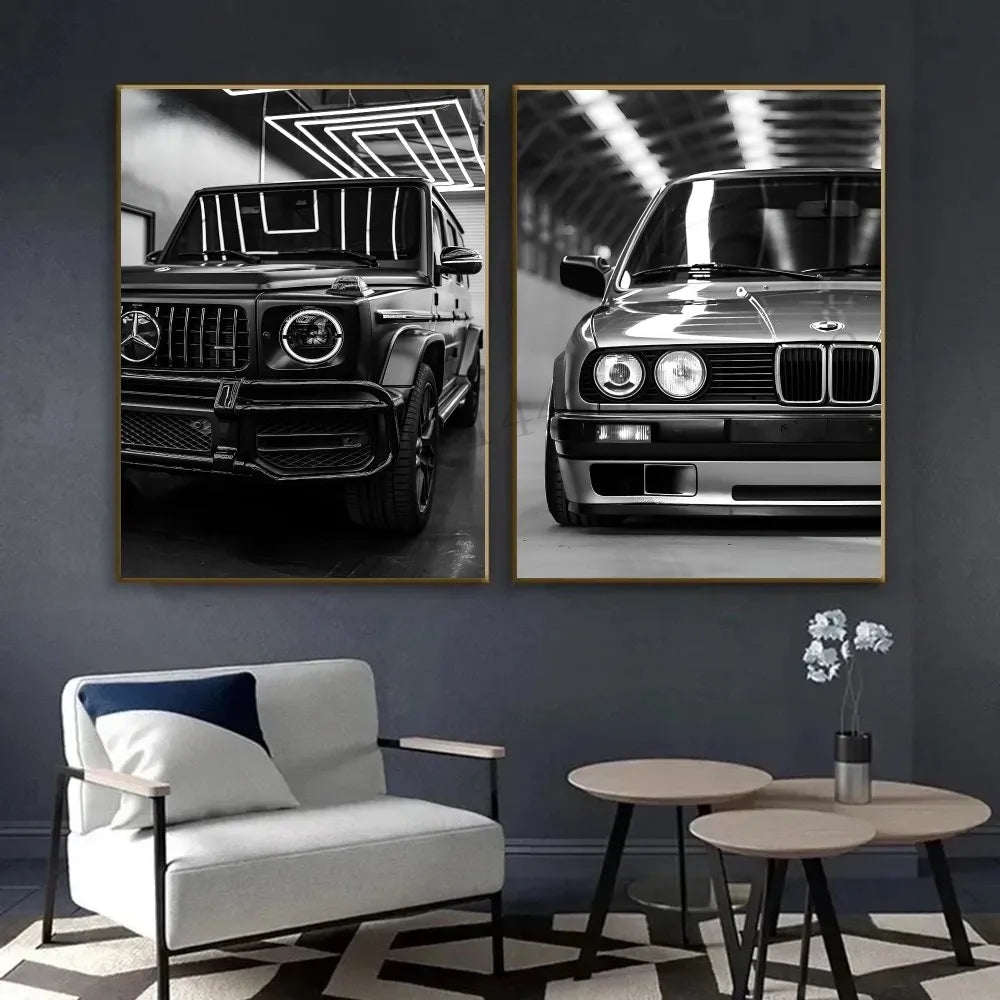 Affiche de voiture de luxe en noir et blanc, décoration murale moderne et tendance, affiche HD, décoration pour la maison, le bar, le café, peinture murale