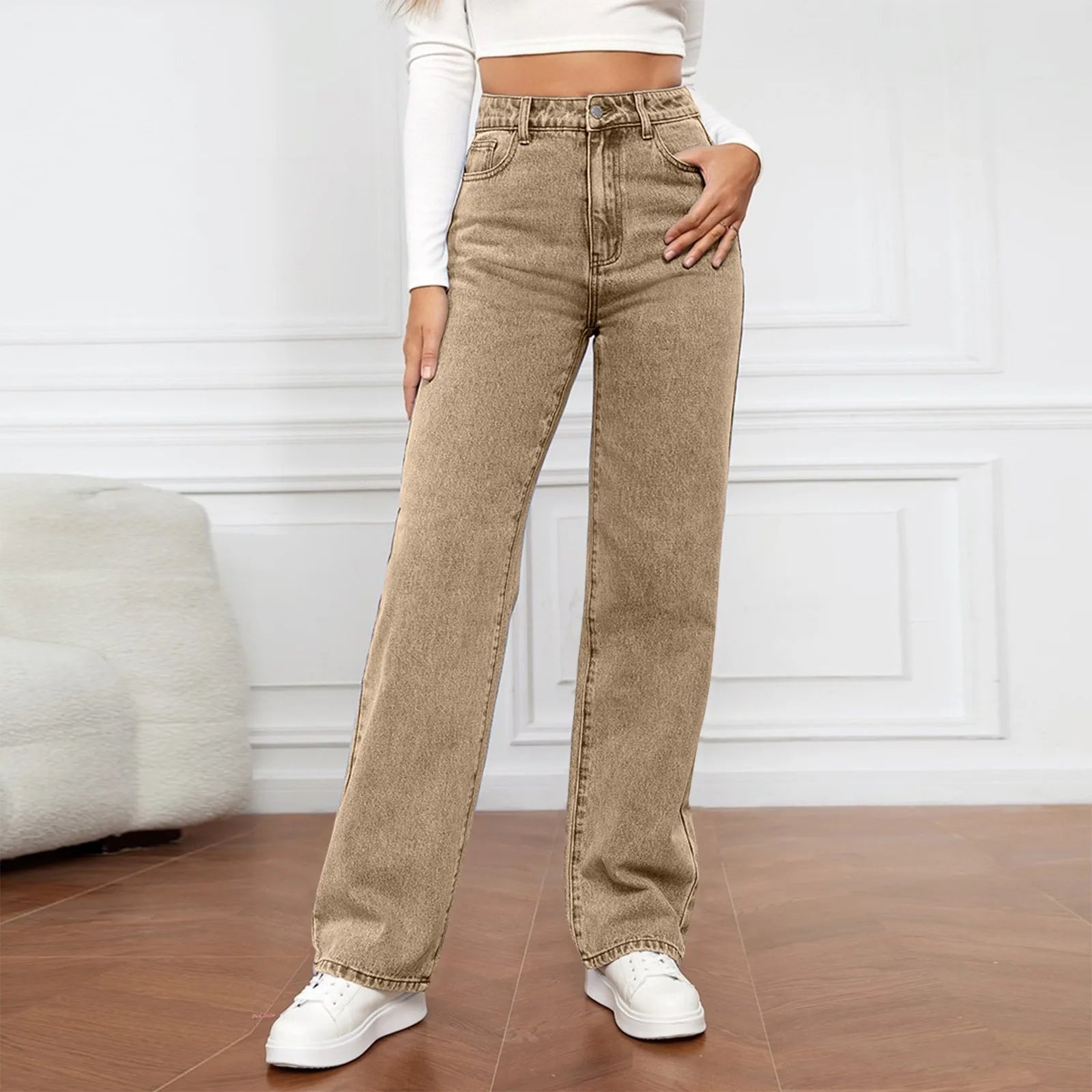 Women's High Waist Washed Women's Jeans Fashionable Versatile Straight Leg Pants Jeans Women Jean Pants Women Jeans Women 2025