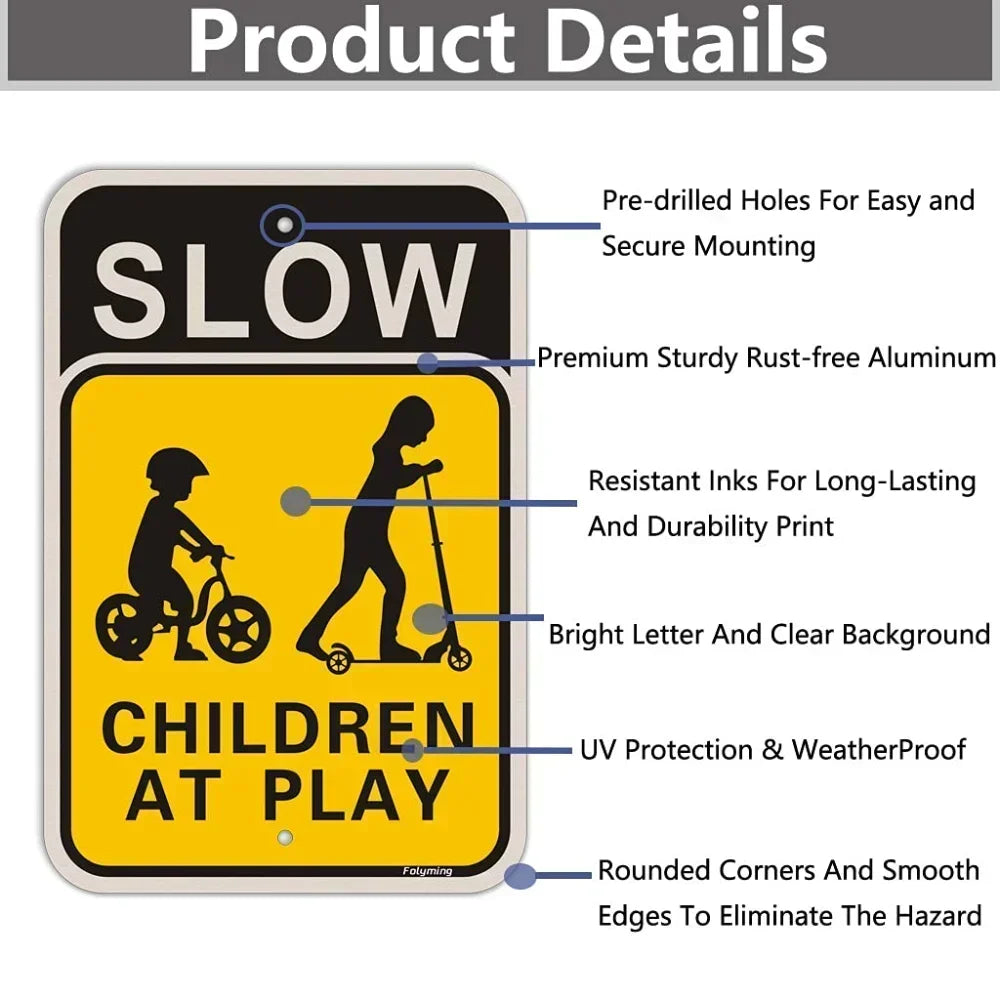 Iron Wall Art Decoration，2D Decorative painting,Essential Slow Down Children at Play Yard Signs