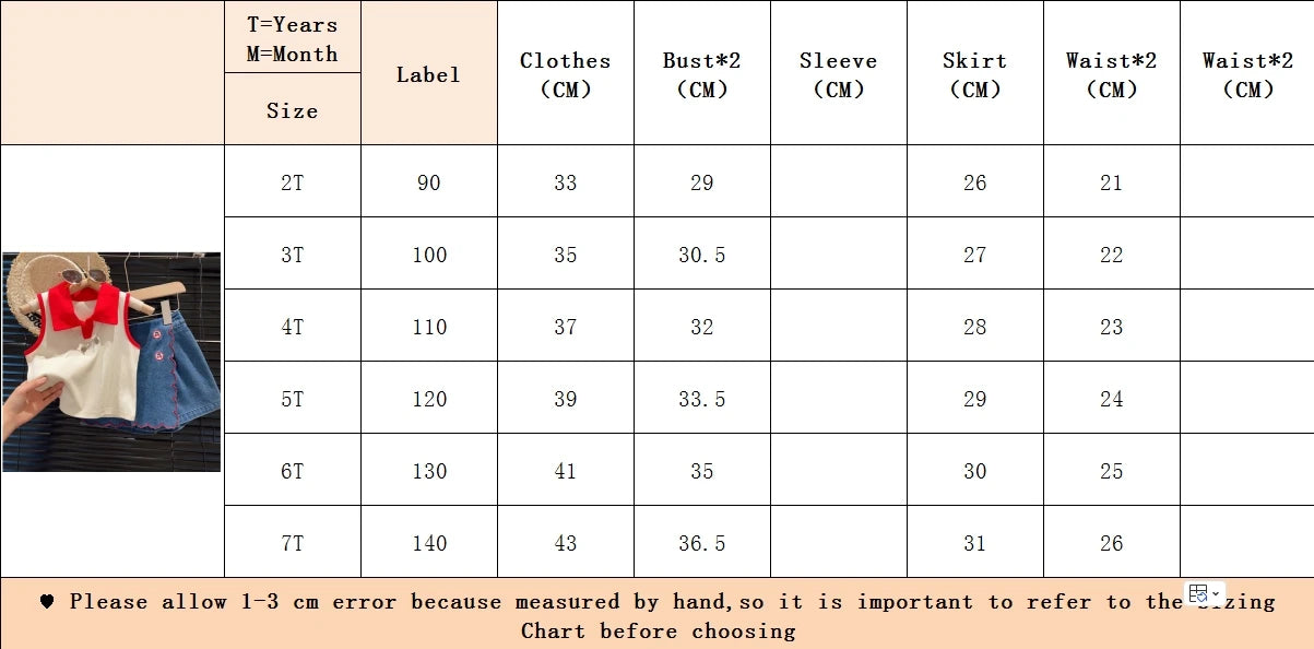 Children's Clothing Sets Lapel Sleeveless Top + Flip Cherry Embroidered Denim Shorts 2pcs Girls Clothes Set 2 To 7 Years