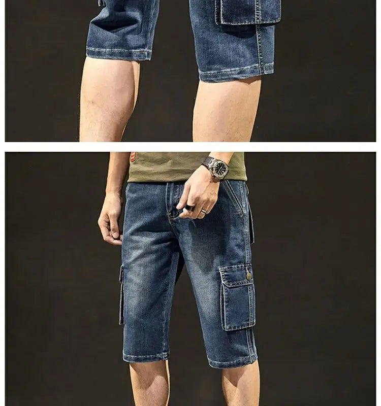 Summer Fashion Denim Jeans for Men Designer Knee Length Shorts Capri Loose Straight Leg Slim Casual Punk Workwear Cargo Shorts