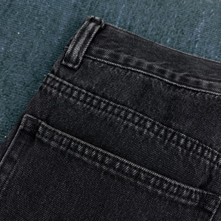 Jean noir 90 % coton pour homme, coupe droite, style japonais délavé, coupe ample, style minimaliste tendance pour le printemps et l'automne