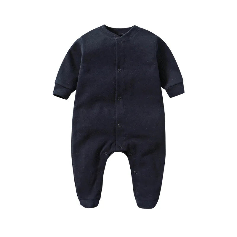 Newborn Baby Long Sleeved Solid Color Long Crawling Jumpsuit Spring Autumn Cotton Footed Infant Boys Rompers 0-1Y Boys Bodysuit