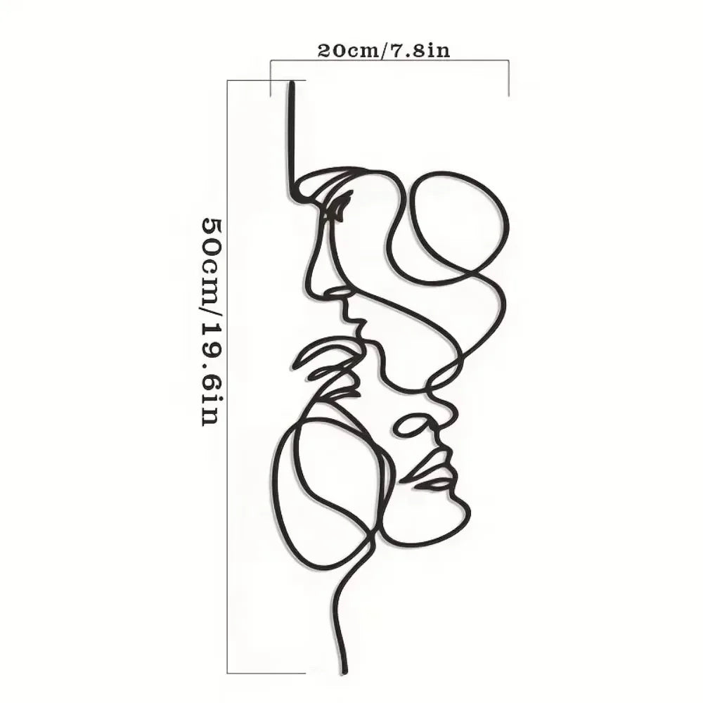 Décoration murale en métal avec lignes faciales : sculpture murale abstraite en fer pour une décoration murale moderne et noire