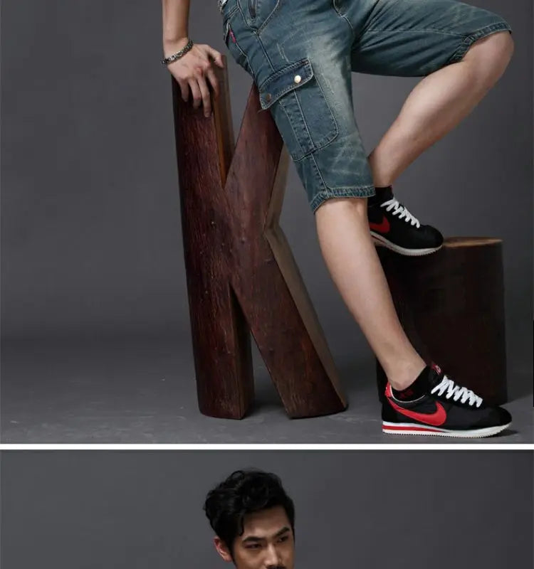 Summer Fashion Denim Jeans for Men Designer Knee Length Shorts Capri Loose Straight Leg Slim Casual Punk Workwear Cargo Shorts