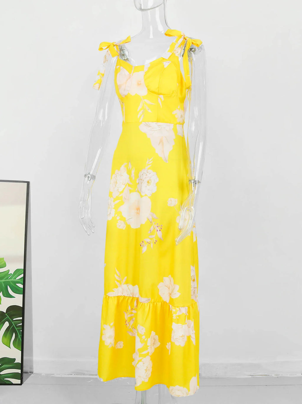 2024 Summer Print Long Dress Women Clothing Lace Up Sling Party Dresses Pattern Strappy Ladies Hollow Out V-Neck Beach Vestidos