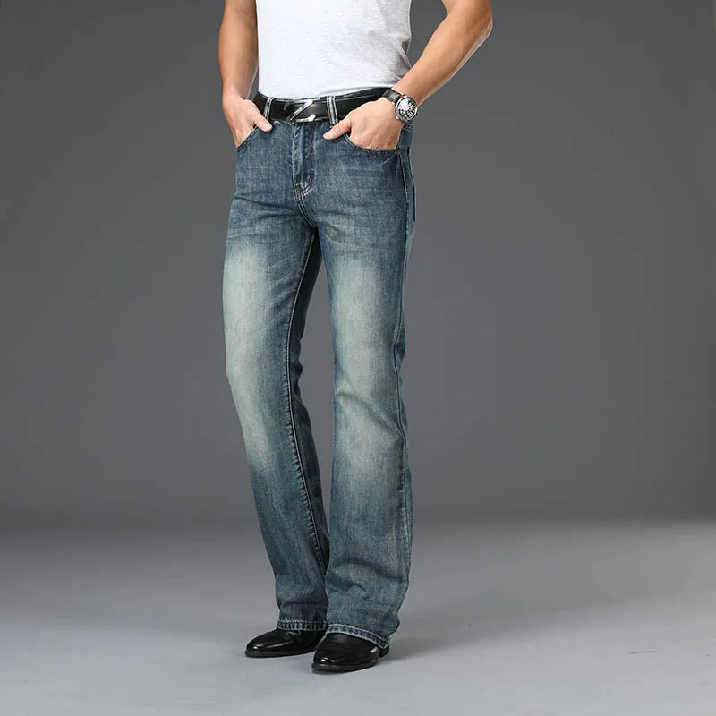 Denim Flared Jeans Men  Boot Cut Denim Pants Comfortable Slightly Slim Classic Loose Casual Blue Black Trousers For Male Bootcut
