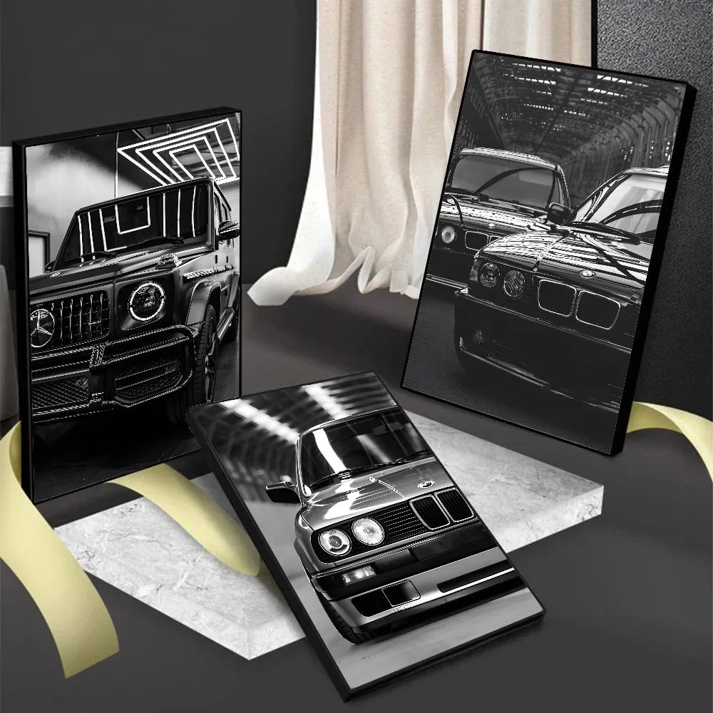 Affiche de voiture de luxe en noir et blanc, décoration murale moderne et tendance, affiche HD, décoration pour la maison, le bar, le café, peinture murale