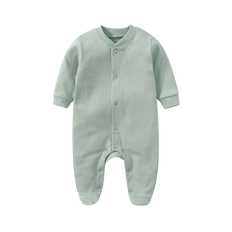 Newborn Baby Long Sleeved Solid Color Long Crawling Jumpsuit Spring Autumn Cotton Footed Infant Boys Rompers 0-1Y Boys Bodysuit