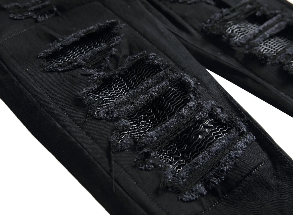 Jeans pour hommes High Street avec trous et pointes noires, jeans slim fit et pantalons pour hommes