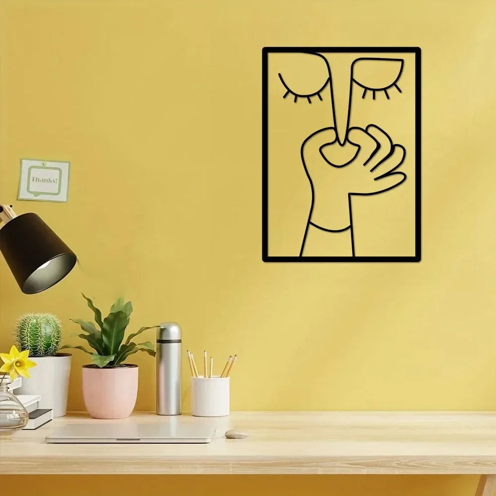 Tuvalet İçin Metal Duvar Sanatı: Minimal Çizgi Sanatı Tasarımıyla Komik Portre Banyo Tabelası ve Tuvalet Dekoru