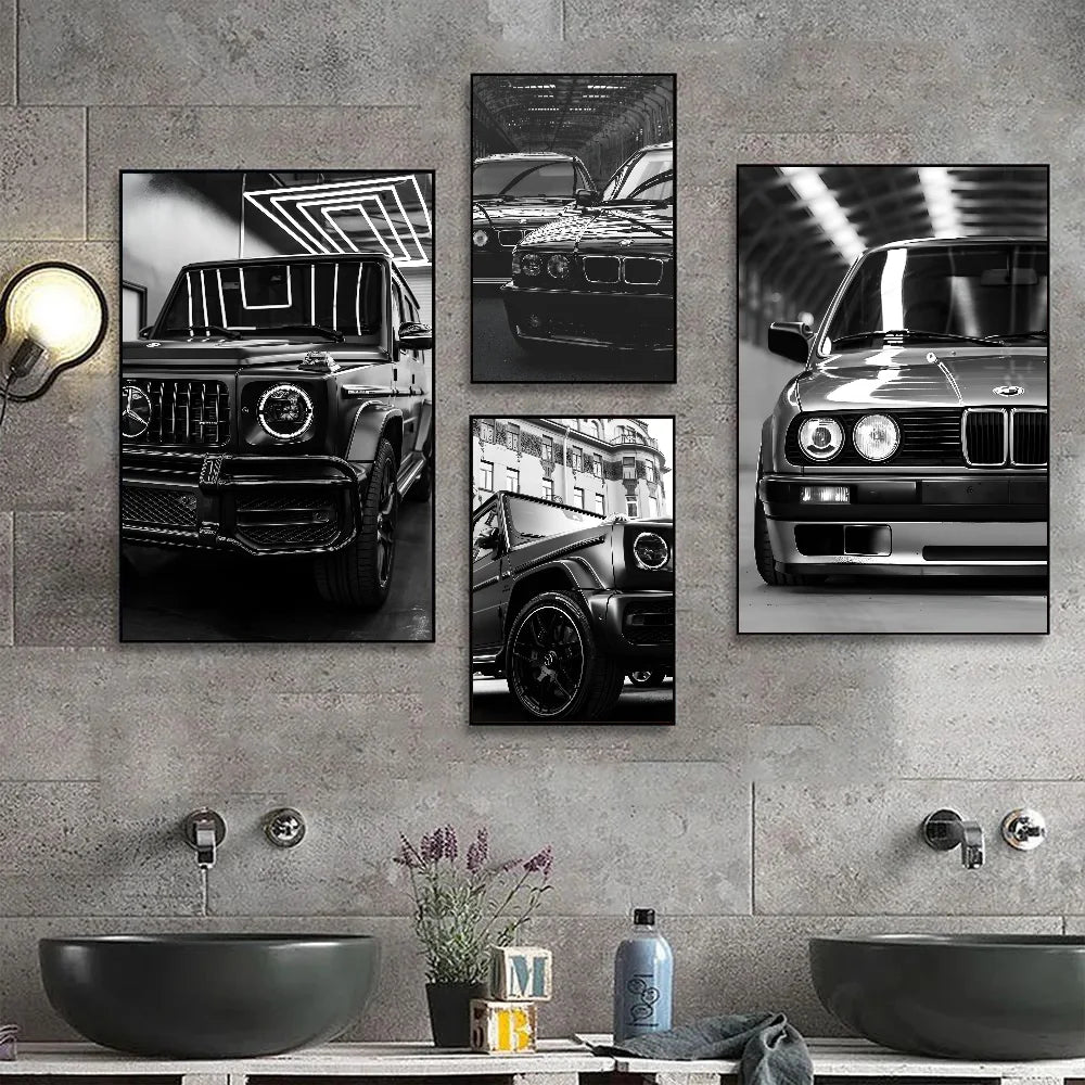 Affiche de voiture de luxe en noir et blanc, décoration murale moderne et tendance, affiche HD, décoration pour la maison, le bar, le café, peinture murale