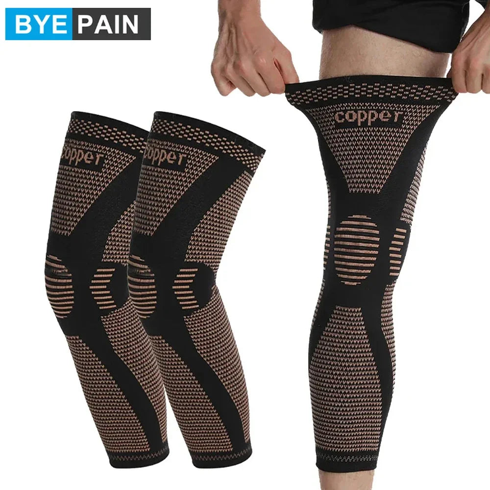 1/2Pcs Copper Full Leg Sleeves Long Compression, Knee Braces, Knee Compression Sleeves for Meniscus Tear, ACL, Arthritis, Sport