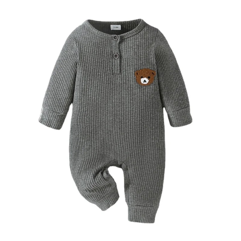Vêtements pour nouveau-né de 0 à 18 mois, combinaison à petits boutons avec ours de dessin animé pour bébé garçon, barboteuse à manches longues pour tout-petit