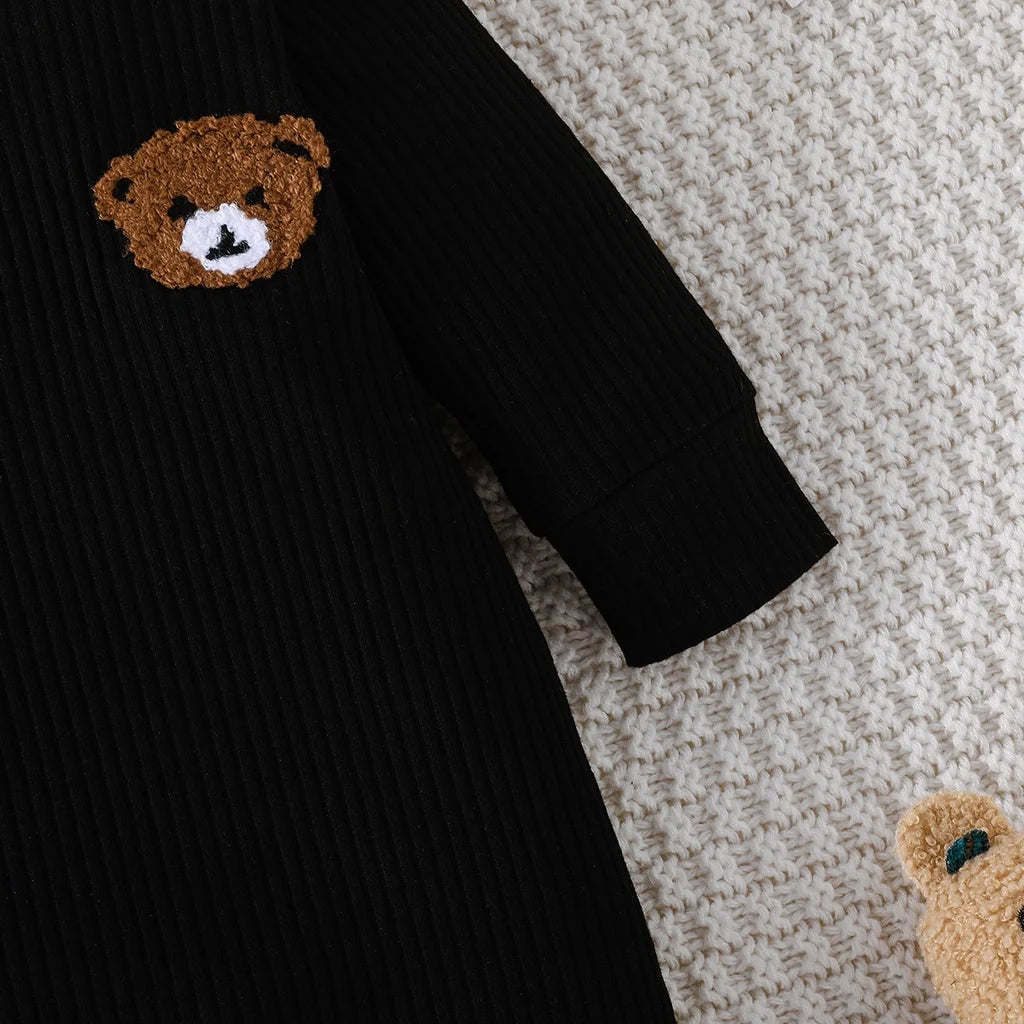Vêtements pour nouveau-né de 0 à 18 mois, combinaison à petits boutons avec ours de dessin animé pour bébé garçon, barboteuse à manches longues pour tout-petit