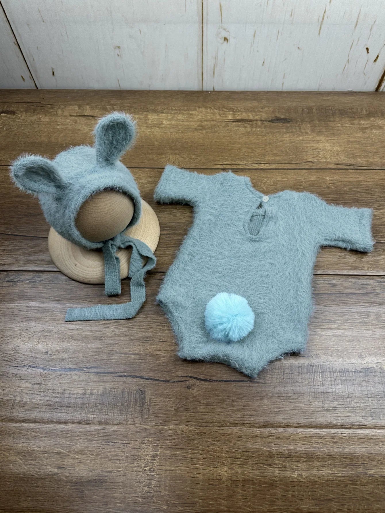 Newborn Day Photography Clothing Baby Cute Bunny Photography Clothing Set Baby Handmade Knitwear Growth Souvenir