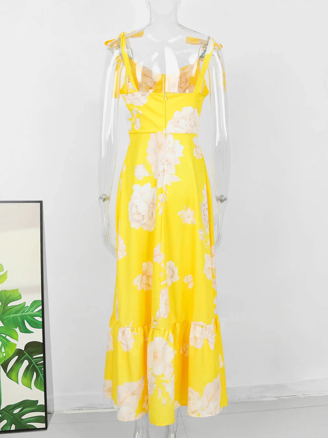 2024 Summer Print Long Dress Women Clothing Lace Up Sling Party Dresses Pattern Strappy Ladies Hollow Out V-Neck Beach Vestidos