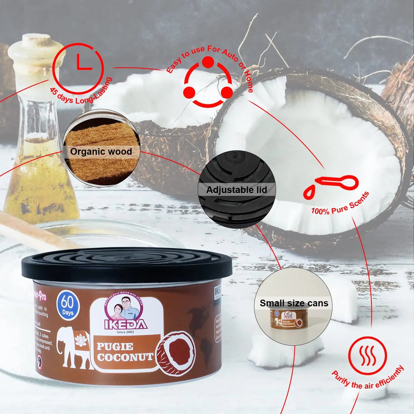 Car air freshener : coconut fragrance | car fragrance | Deodorant must-have | long-lasting | fragrance | for a home closet | 1.5