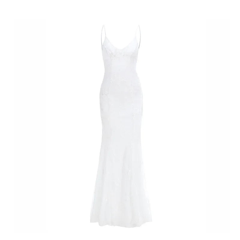 Women Party Long Dress Autumn Winter White Sexy Lace Dress V Neck Backless Lace Up Maxi Bodycon Dresses Vestidos Verano 2023 New