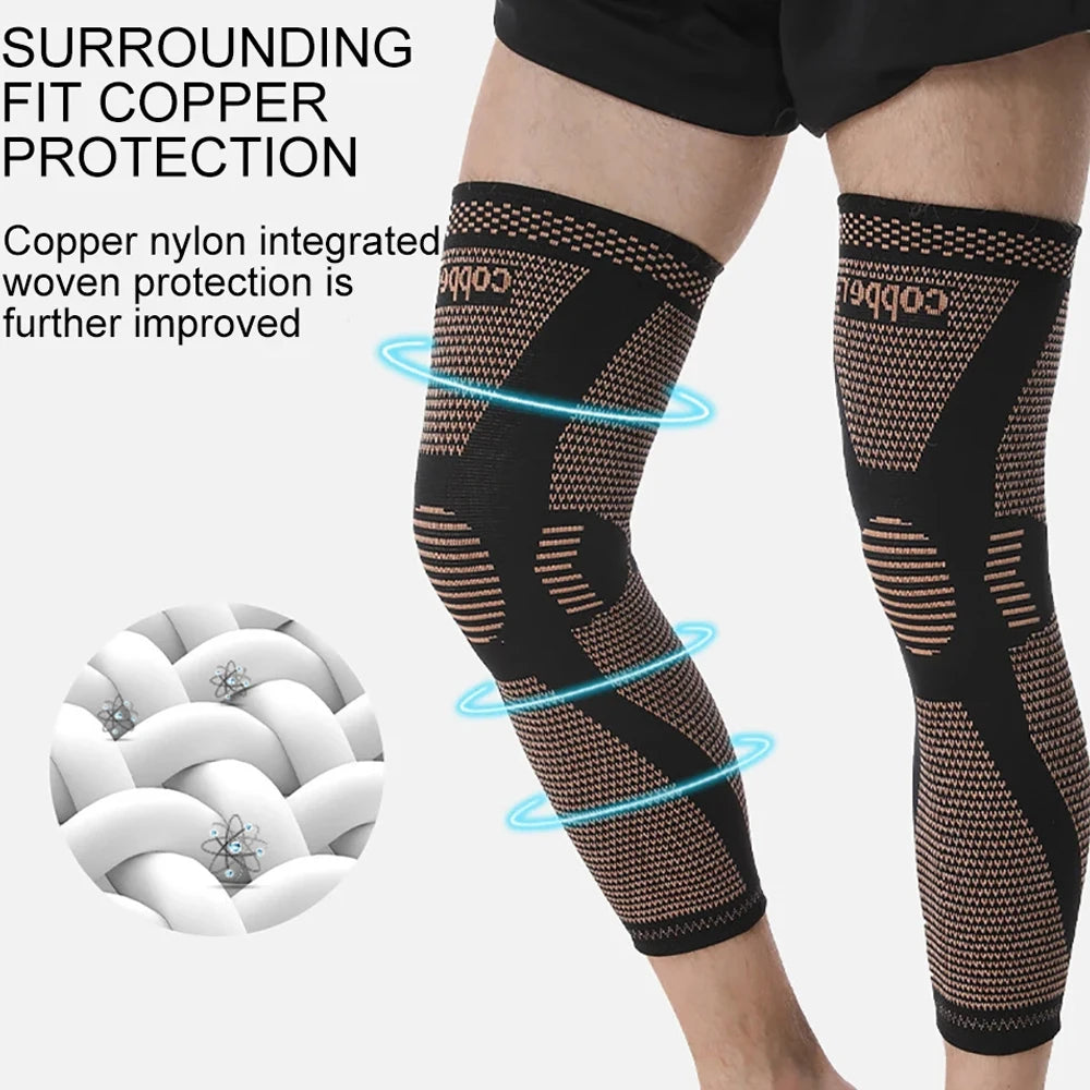 1/2Pcs Copper Full Leg Sleeves Long Compression, Knee Braces, Knee Compression Sleeves for Meniscus Tear, ACL, Arthritis, Sport