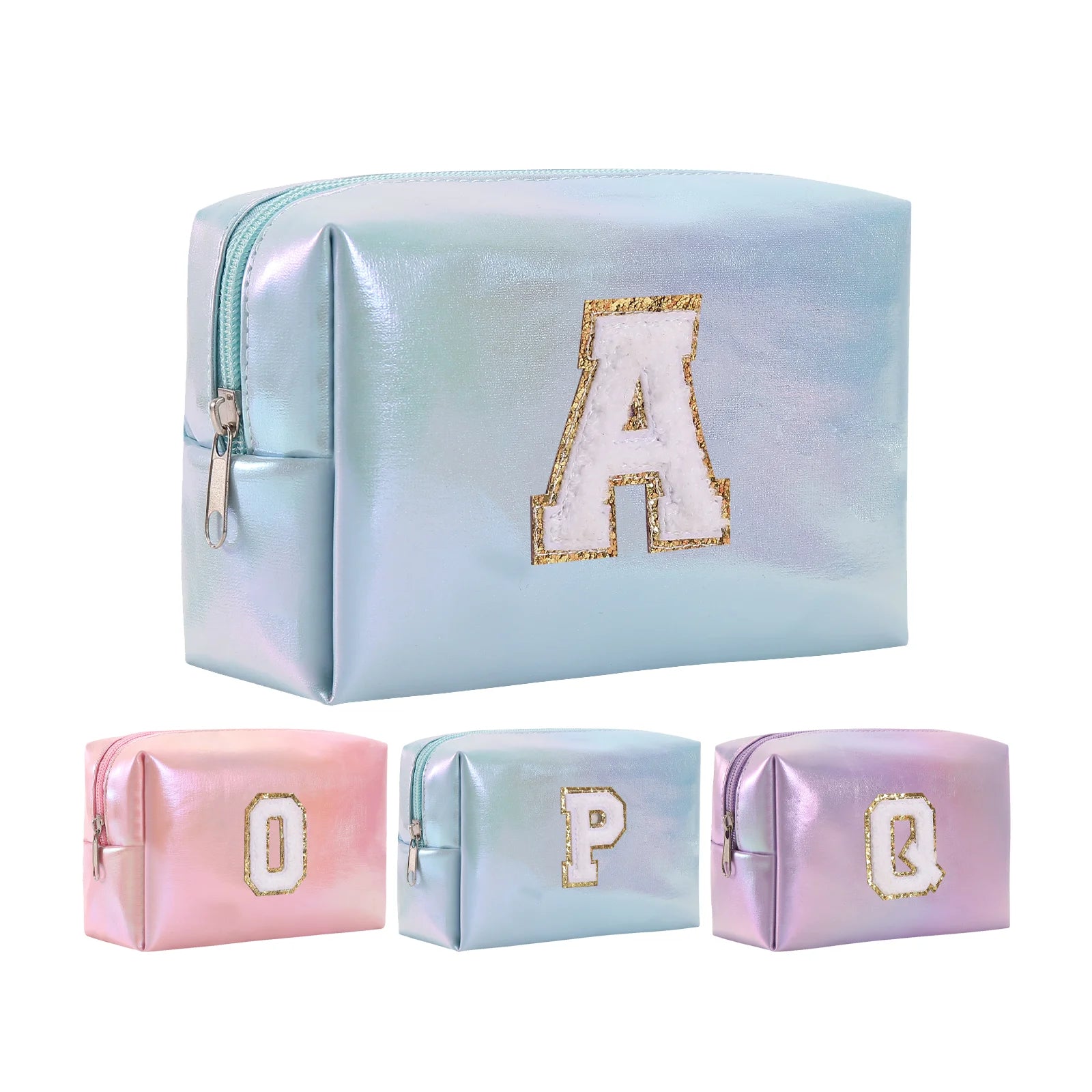 Personalized Initial Makeup Bag,Letter Zipper Cosmetic Bag for Womens,Preppy Makeup Bags,Makeup Pouch, Travel Makeup Bags