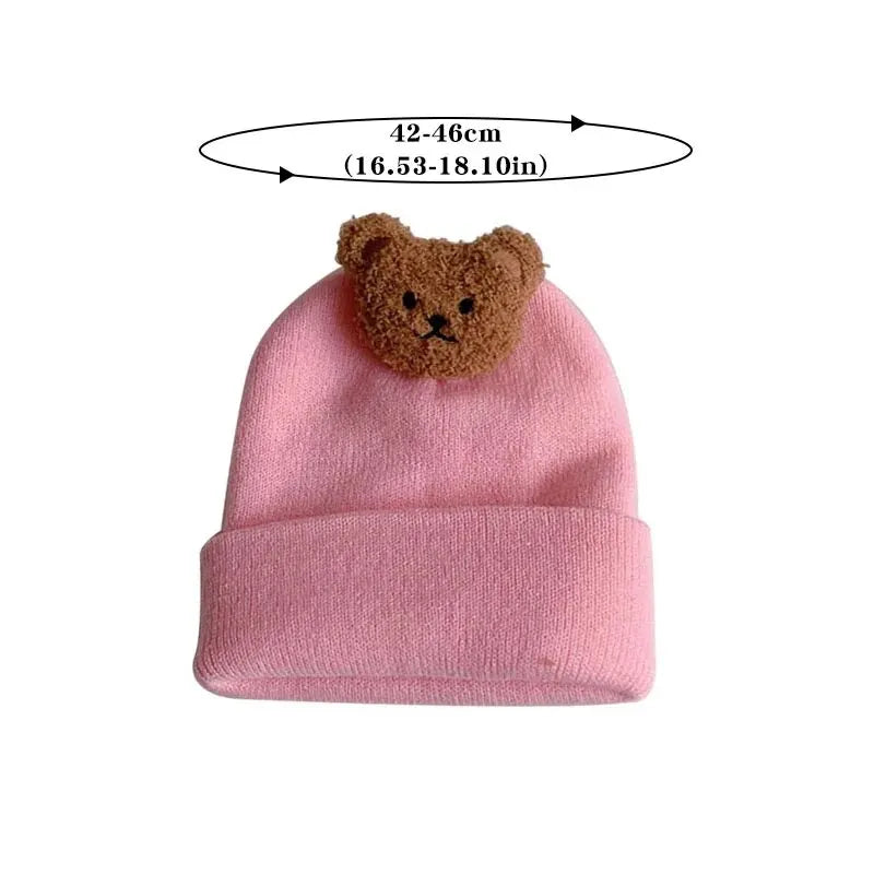 Cartoon Bear Baby Knitted Hat Autumn Winter Warm Newborn Infant Beanies for Boys Girls Soft Comfortable Toddler Kids Bonnet