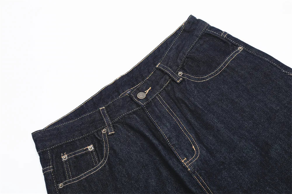 Washed Dark Jeans Men Top Stitch Retro High Street Loose Wide leg Scimitar Denim Pants Men Trousers