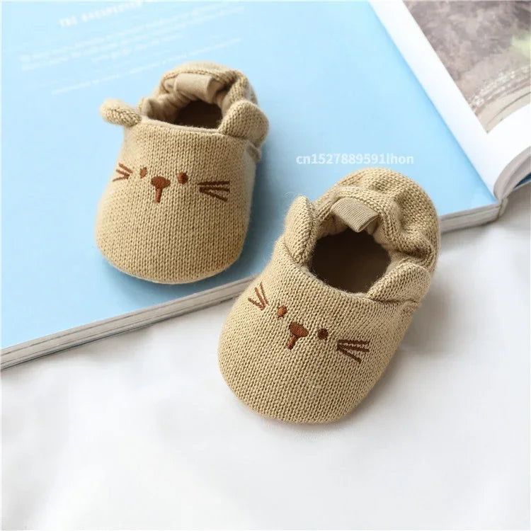 Newborn Baby Crib Shoes Boys Girls Casual First Walker Cute Animal Ear Soft Soles Anti-Slip Toddler Flat Shoes for 0-18 Months