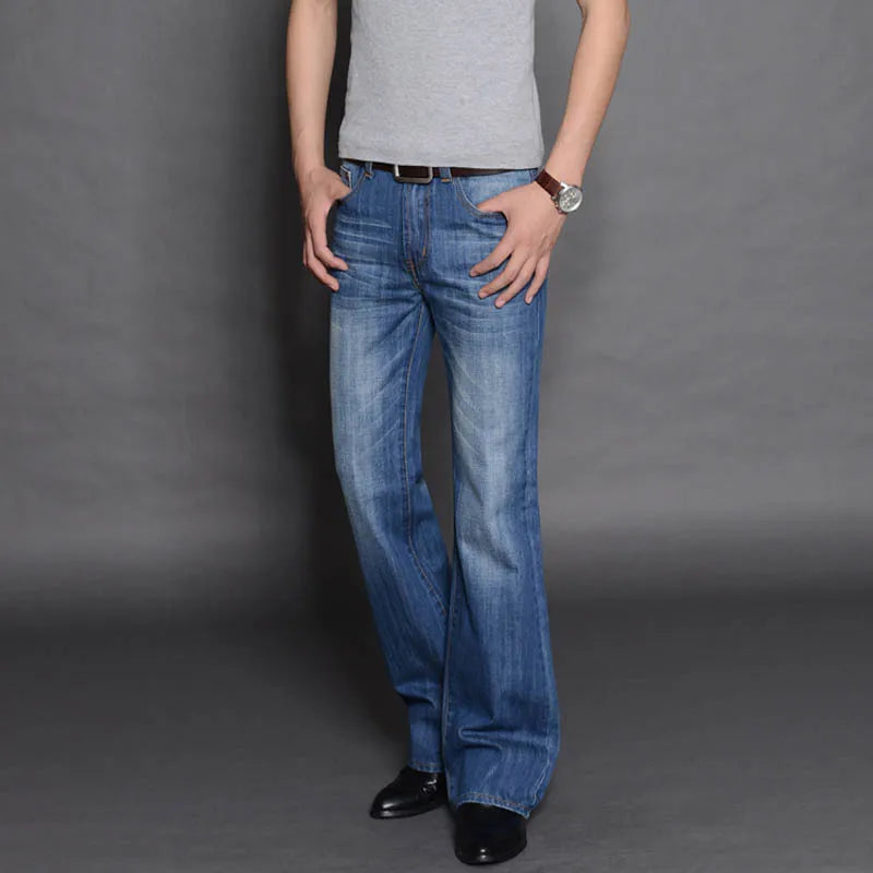 Denim Flared Jeans Men  Boot Cut Denim Pants Comfortable Slightly Slim Classic Loose Casual Blue Black Trousers For Male Bootcut