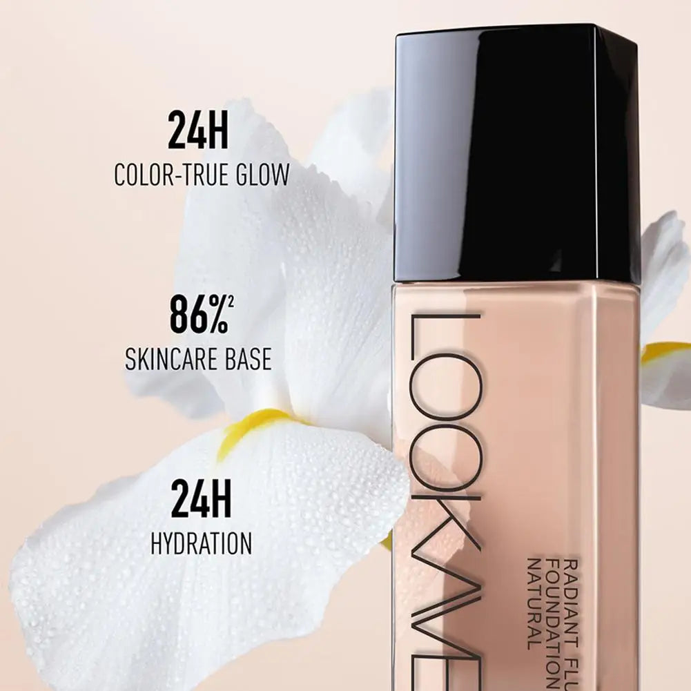 Professional Makeup Kit Natural Matte Long-Lasting Liquid Foundation+Flat Top Brush &Sponge Full Coverage 24H Lightweight Makeup