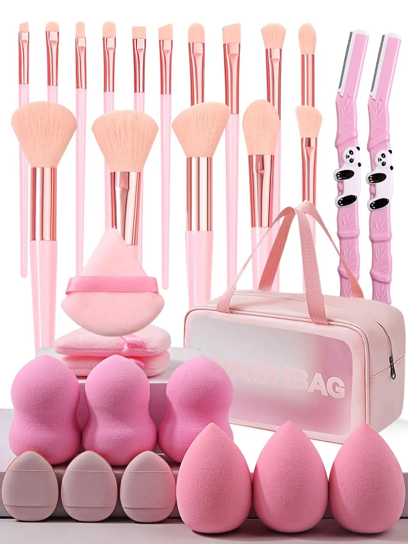 30pcs Makeup brush set combination Makeup brush set, makeup sponge set, eyebrow shaving knife, makeup brush storage bag
